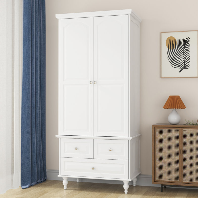 Lark Manor Talisha Freestanding Wooden Wardrobe Armoire with 3 Drawers Reviews Wayfair